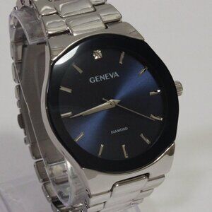 Geneva Men's Casual Quartz Watch Diamond At 12 Integrated Bracelet 42mm